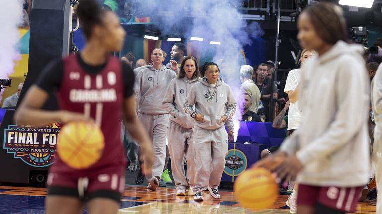 Photos: South Carolina and UCLA women’s basketball teams prepare for the NCAA Tournament National Championship game.