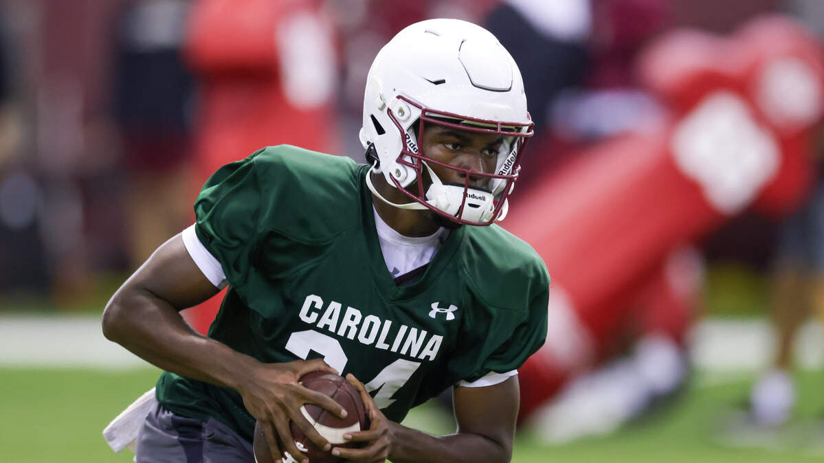 South Carolina quaterback Brandon Cunningham is seen during practice in Columbia on Friday, August 8, 2025.