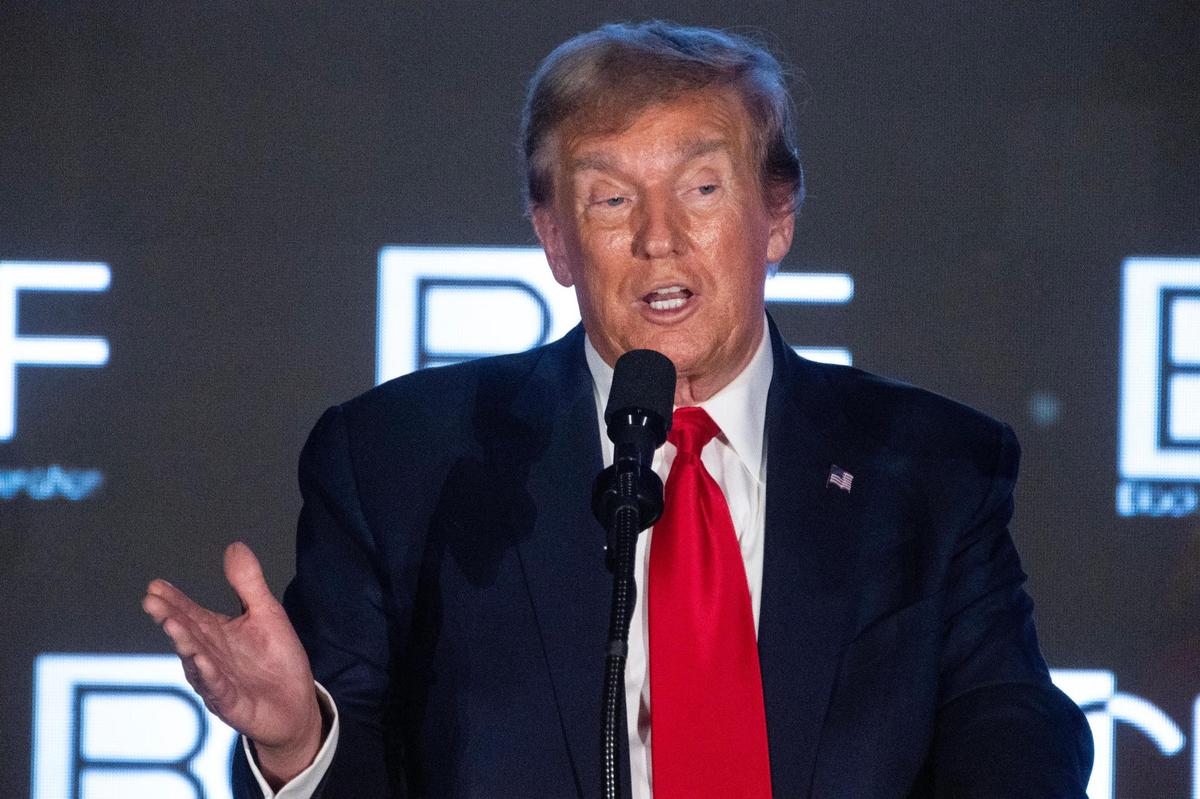 Former President Donald Trump speaks at the Black Conservative Federation gala at the Columbia Convention Center on Friday, February 23, 2024. The former president and Republican Primary candidate spoke for over an hour, telling stories about his time as president, and speaking in more detail on policy proposals than at previous campaign events.