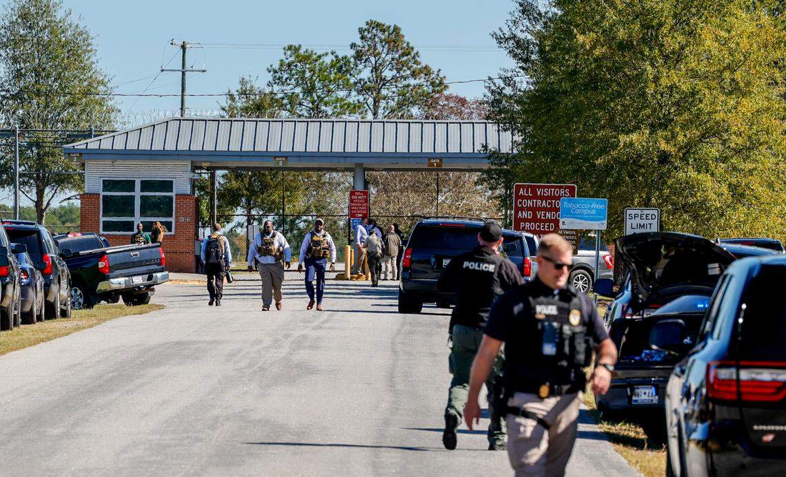 Emergency officials and law enforcement agencies stage outside the Department of Juvenile Justice in Columbia on Tuesday Oct. 18, 2022.