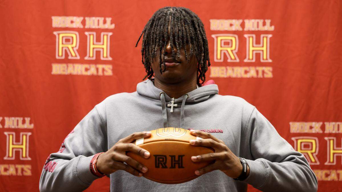 Malik Clark, a wide receiver from Rock Hill High School, signed with the University of South Carolina during a signing day ceremony at his school on Wednesday, December 4, 2024.
