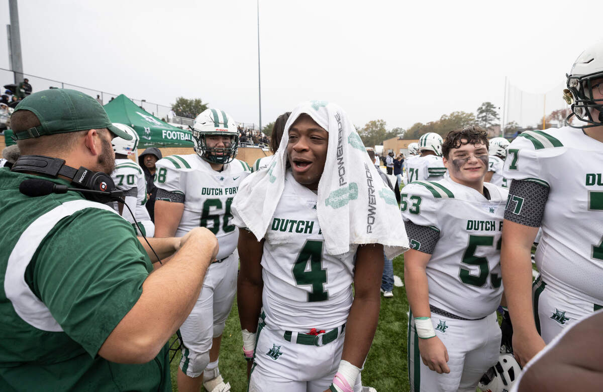 Jarvis Green of Dutch Fork (4) celebrates following his team’s win in the SCHSL Class 5A Football State Championship at Charles W.Johnson Stadium in Columbia, SC on Saturday, Dec. 3, 2022.