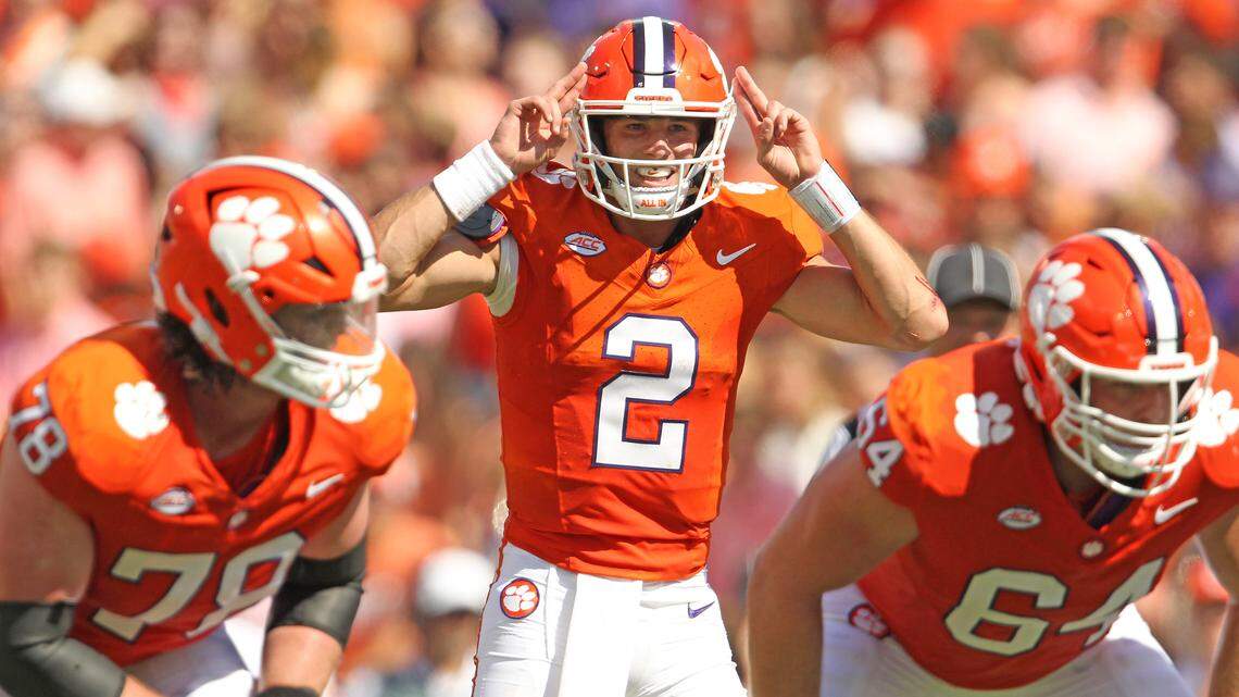 Clemson quarterback Cade Klubnik (2) is seen against Charleston Southern during second-quarter action in Clemson, S.C. on Saturday, Sept. 9, 2023
