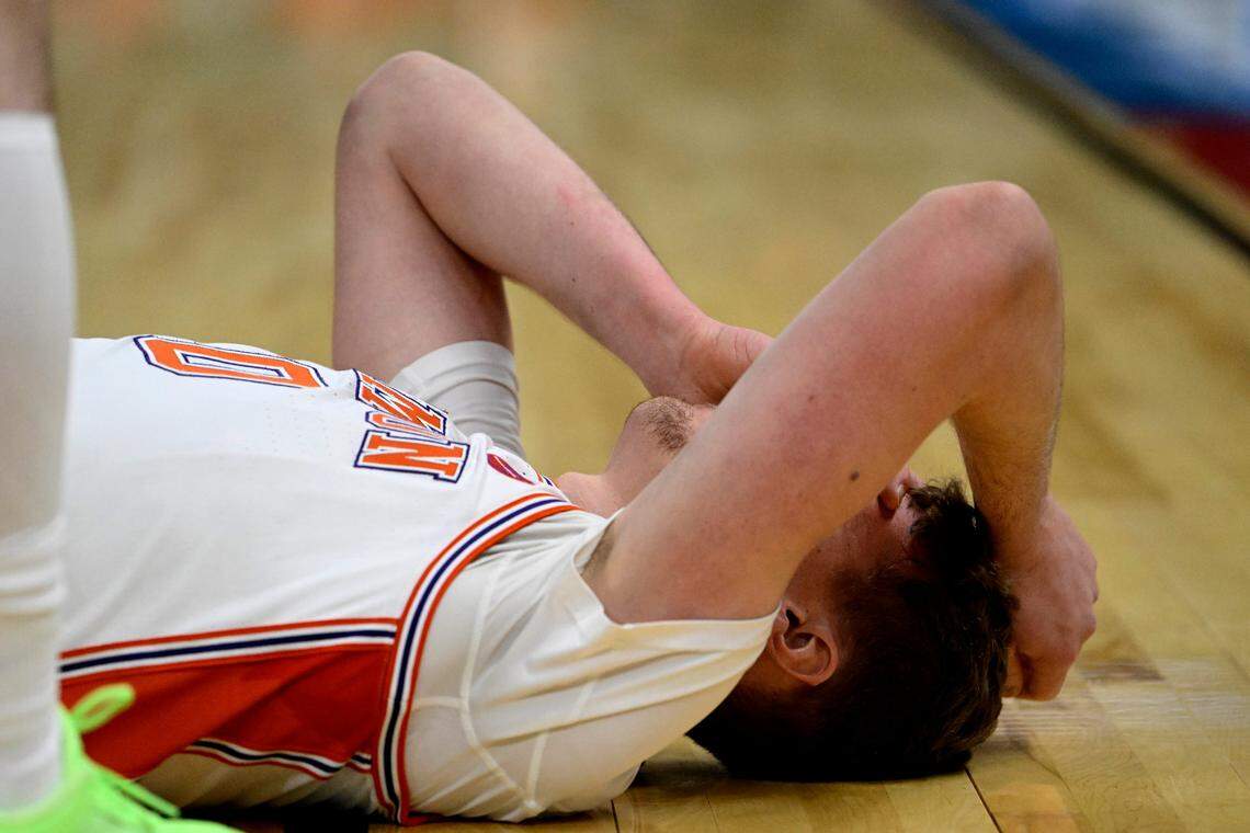 Mar 20, 2025; Providence, RI, USA; Clemson Tigers center Viktor Lakhin (0) reacts during the first half against the McNeese State Cowboys at Amica Mutual Pavilion.
