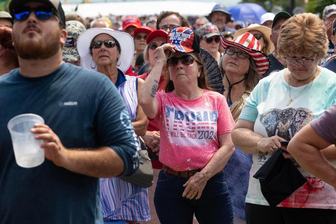 Former President Donald Trump hosts a campaign event in Pickens, South Carolina on Saturday, July 1, 2023.