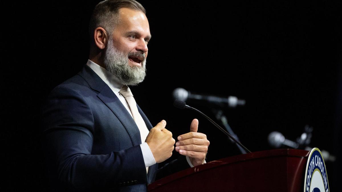 Representative Cory Mills speaks during the annual Silver Elephant Gala on Saturday, August 17, 2024. Mills represents Florida’s Seventh District.