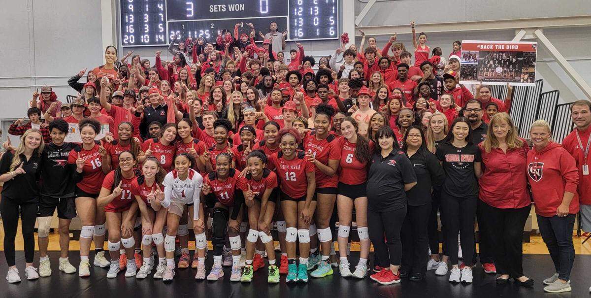The Cardinal Newman volleyball team, shown the the student section, won the 2022 SCISA Class 4A state championship.