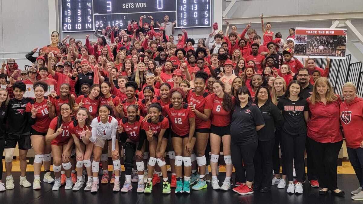 The Cardinal Newman volleyball team, shown the the student section, won the 2022 SCISA Class 4A state championship.