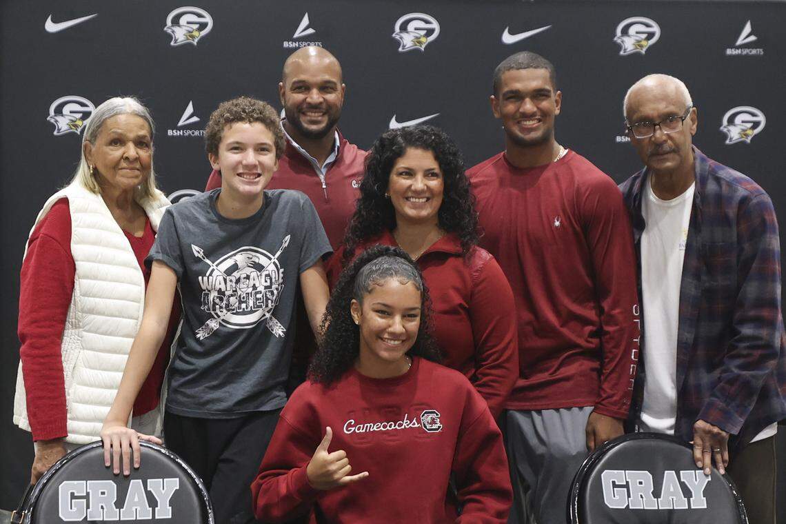 Gray Collegiate's Aspen Boulware signed to play softball at The University of South Carolina. Boulware opted to skip her senior season and begin with the Gamecocks this summer. She is pictured here with her family.