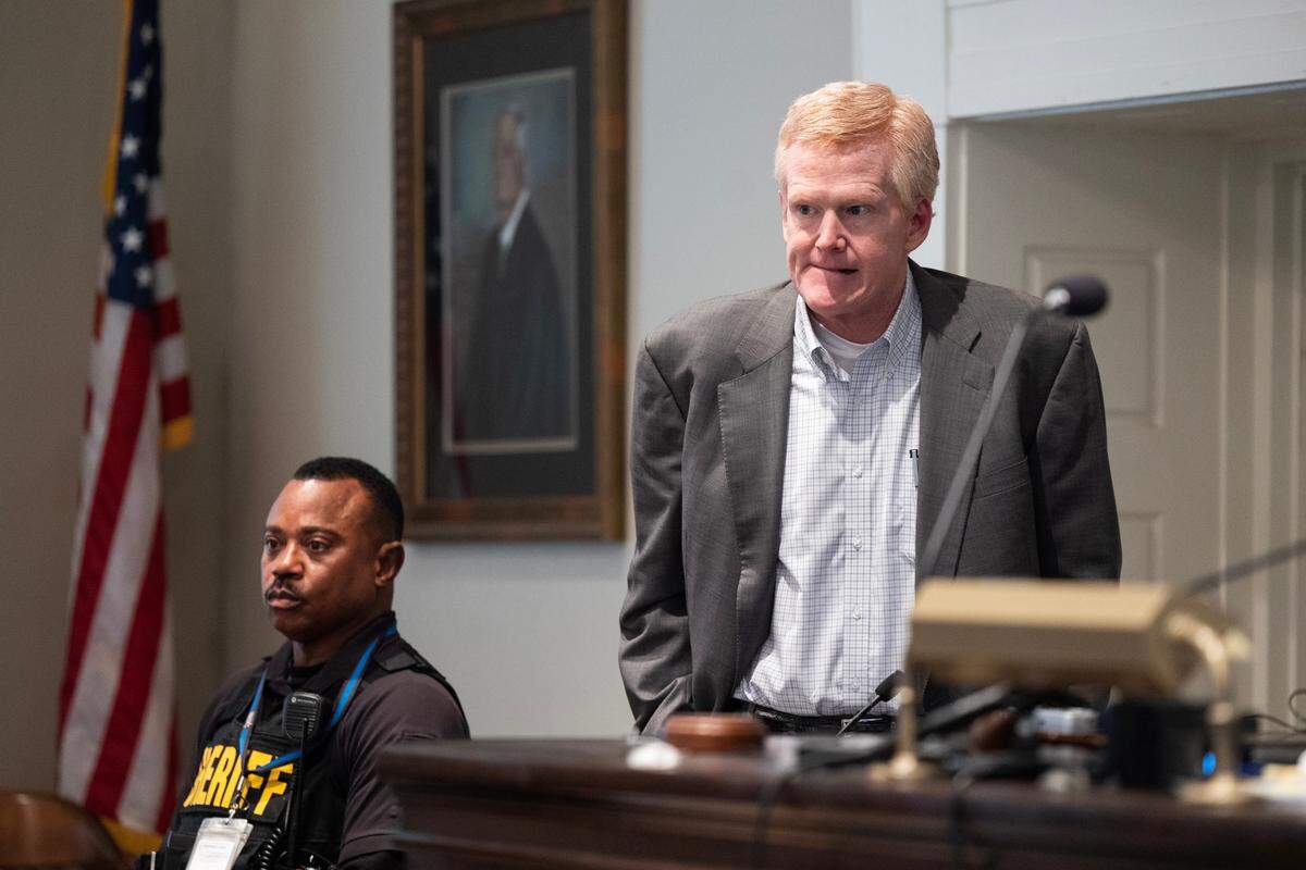 Alex Murdaugh stands during a break in his trial for murder at the Colleton County Courthouse on Friday, Feb. 24, 2023. Joshua Boucher/The State/Pool