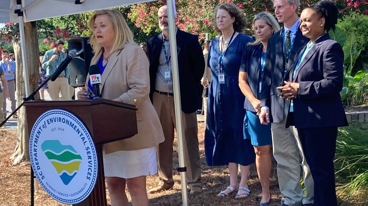 New Department of Environmental Services chief Myra Reece speaks at news conference on Monday July 1, 2024. The DES replaces the Department of Health and Environmental Control’s environment division as a result of a government restructuring law. The change became official Monday.