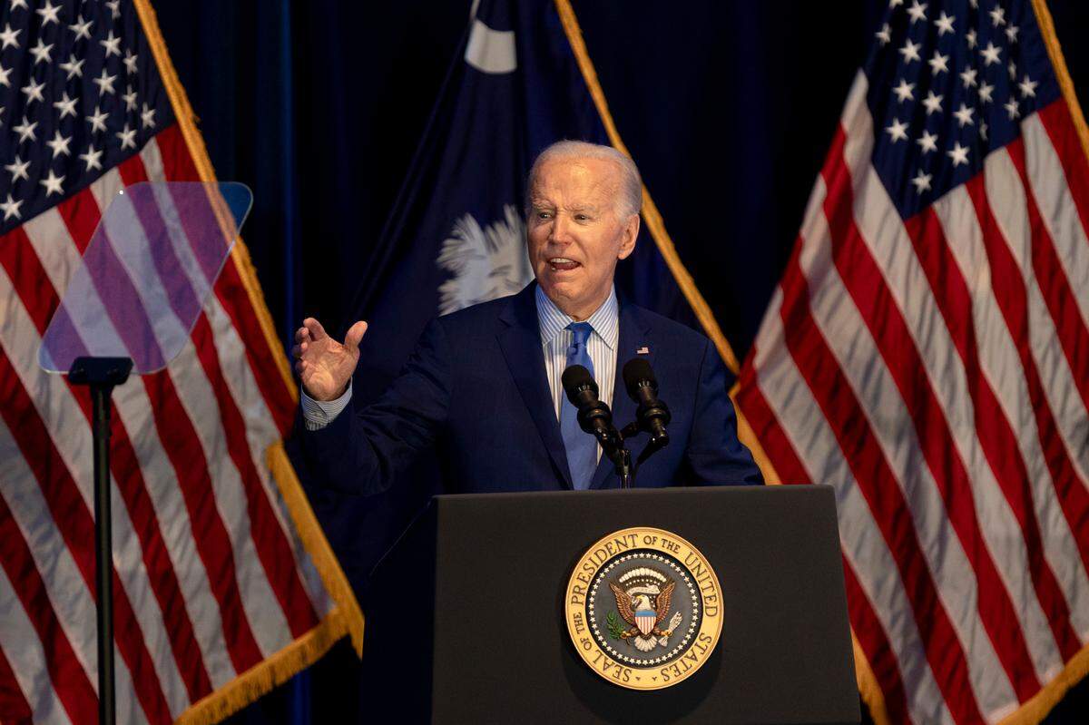 President Joe Biden speaks during an appearance at the South Carolina Democratic Party’s First-in-the-Nation Celebration Dinner on Jan. 27, 2024.