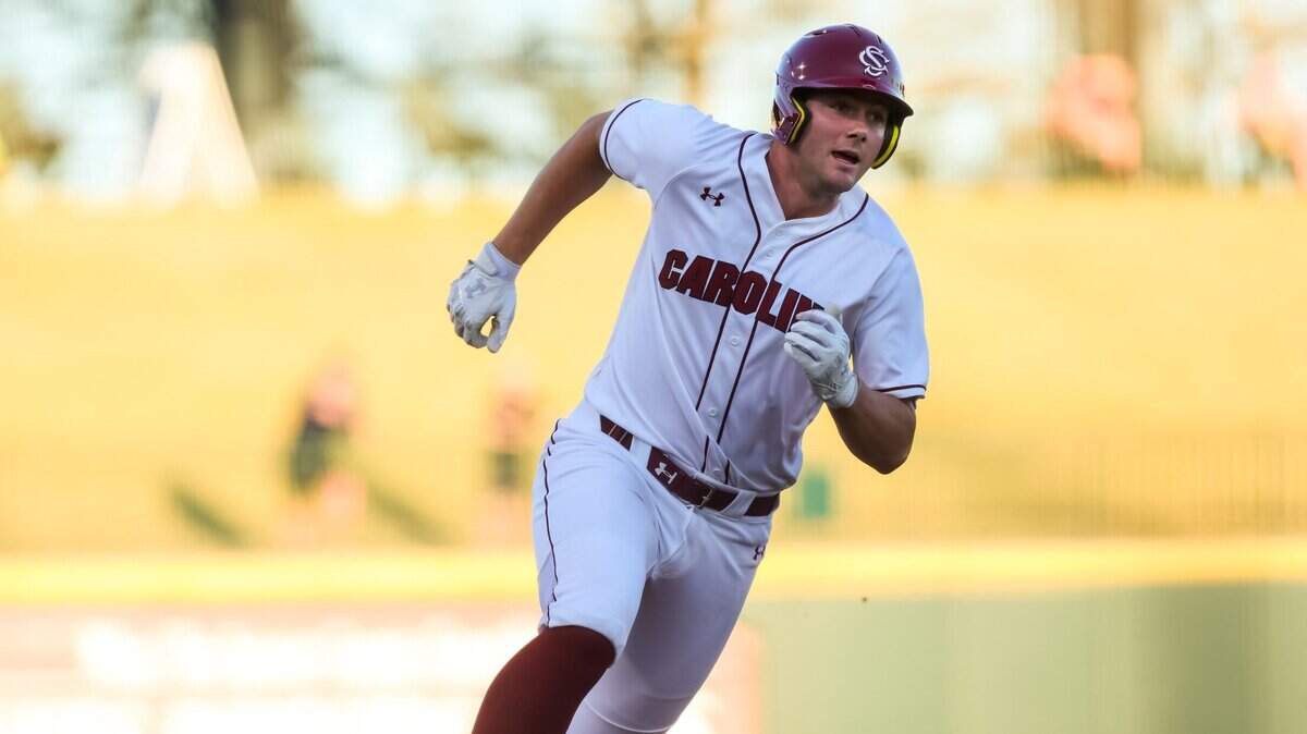 South Carolina Gamecocks 1B Ethan Petry (20) rounds third to score against the Col. of Charleston Cougars during their game at Segra Park on March 18, 2025.