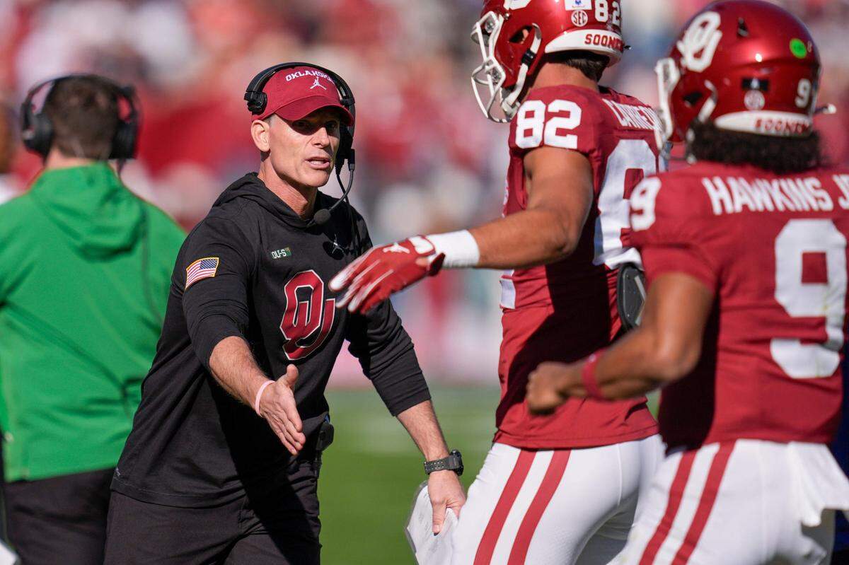 Oklahoma coach Brent Venables during the Armed Forces Bowl football game between the University of Oklahoma Sooners (OU) and the Navy Midshipmen at Amon G. Carter Stadium in Fort Worth, Texas, Friday, Dec. 27, 2024. Navy won 21-20.