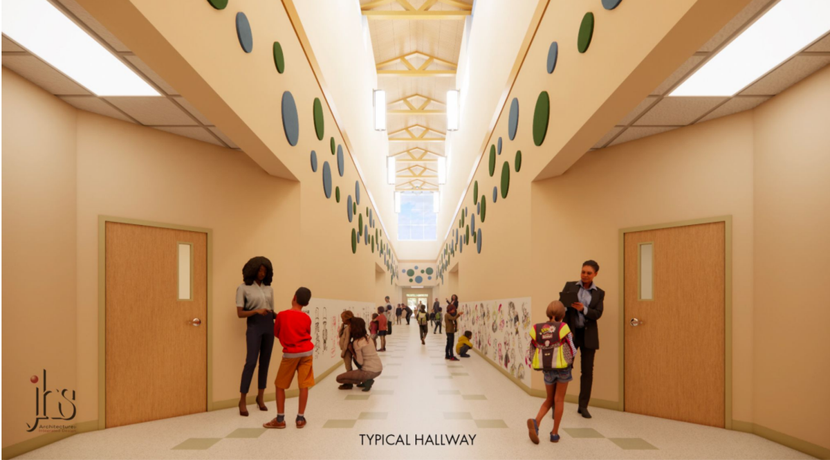 An artist’s rendering of a hallway at the new Dutch Fork Elementary School.