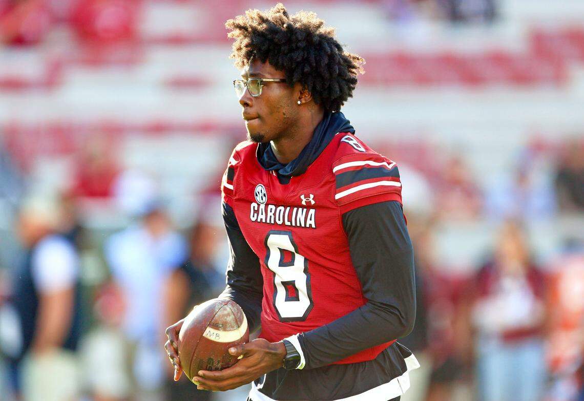 Nyck Harbor looks on during pregame warmups Saturday before South Carolina’s game against Coastal Carolina at Williams-Brice Stadium.