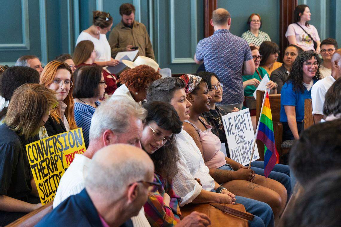 The Columbia City Council chambers is at capacity ahead of the first vote on repealing the city’s ban on conversion therapy on Tuesday, May 20, 2025.