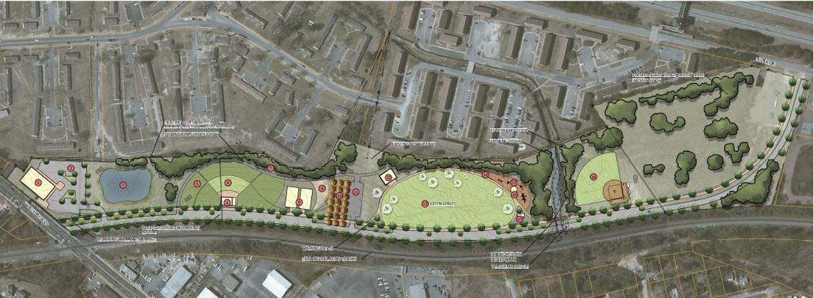 The city of Columbia’s master plan for the redevelopment of a 16-acre plot of land off West Beltline Boulevard. Officials have already started with phase one, which will include improvements to the baseball field and a new playground.