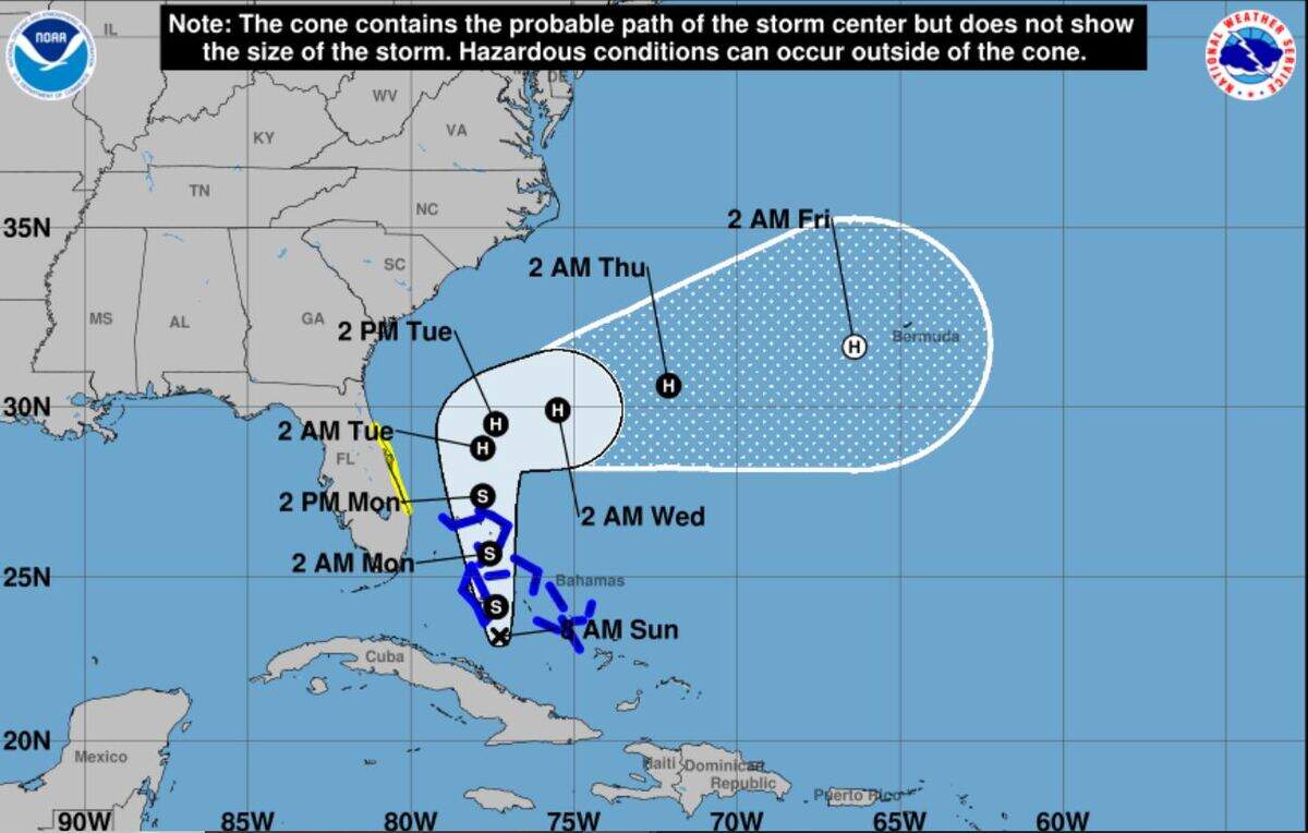 A look at the forecasted track of Tropical Depression Nine.