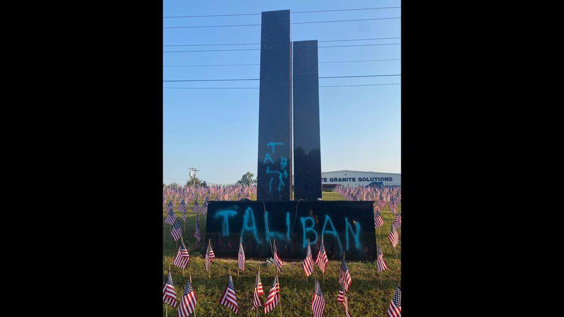 A surveillance camera recorded the person who vandalized a 9/11 memorial in Greenville, South Carolina, according to the Greenville County Sheriff’s Office.