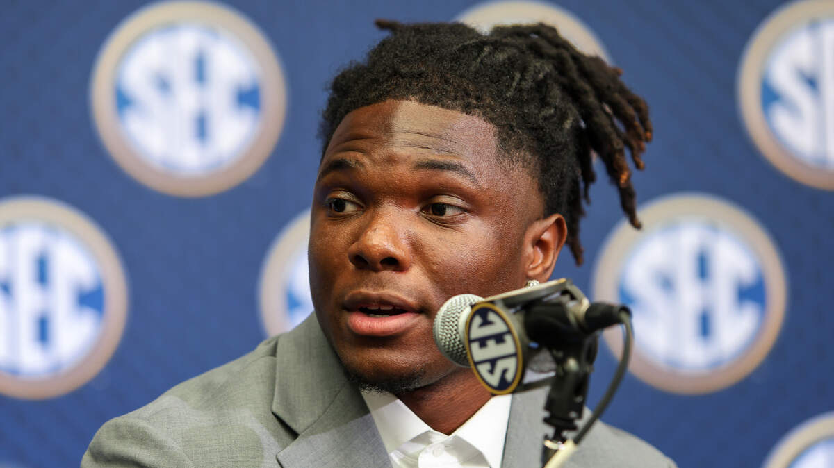 Jul 14, 2025; Atlanta, GA, USA; South Carolina Gamecocks defensive back DQ Smith answers questions from the media during SEC Media Day at Omni Atlanta Hotel.