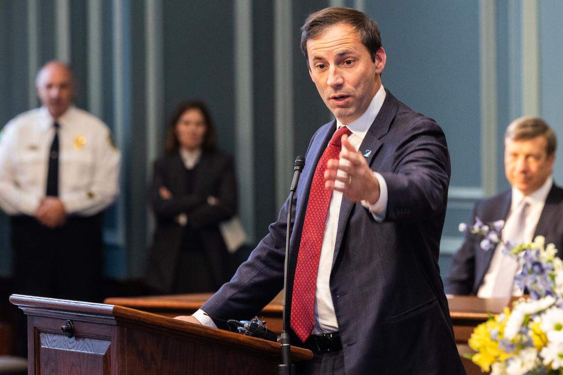 Columbia City Council member William Brennan speaks at the inauguration of new members on Wednesday, January 3, 2023.