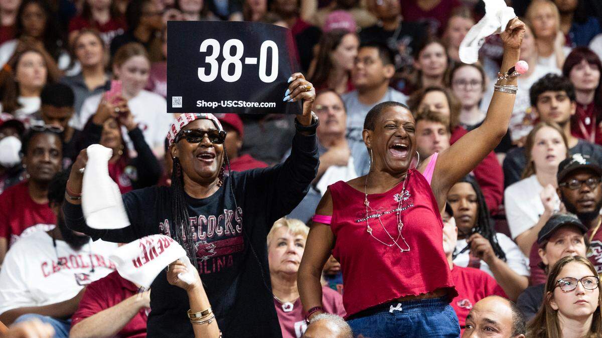The South Carolina Gamecocks women’s basketball team receive a hero’s welcome at Colonial Life Arena after winning the 2024 NCAA women’s basketball championship on Monday, April 8, 2024.