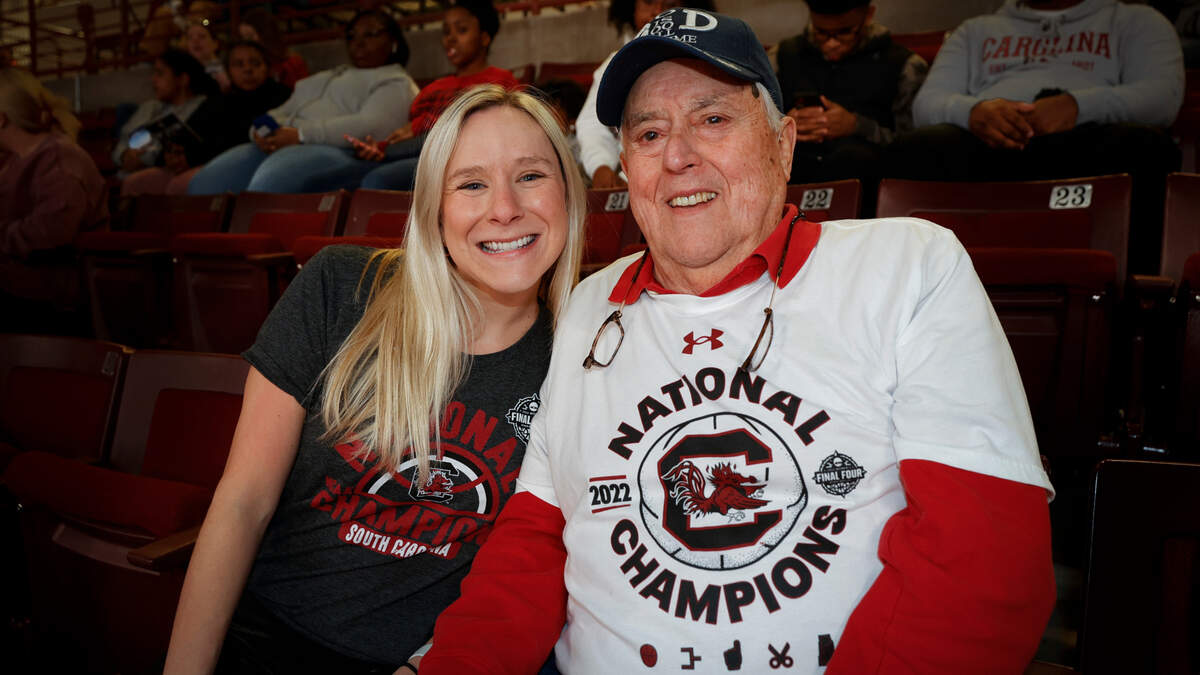Brianne Hart brought her grandfather, Jimmie Hart, to his first Gamecocks women’s basketball game in the Colonial Life Arena on Sunday, Dec. 15, 2023.