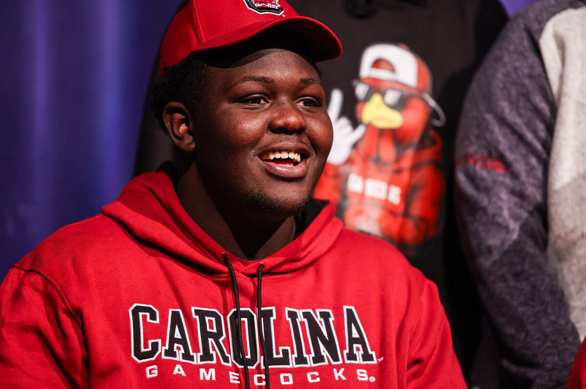 Anthony Baxter is seen during the National Signing Day ceremony at South Pointe High School in Rock Hill on Wednesday, Dec. 3, 2025.