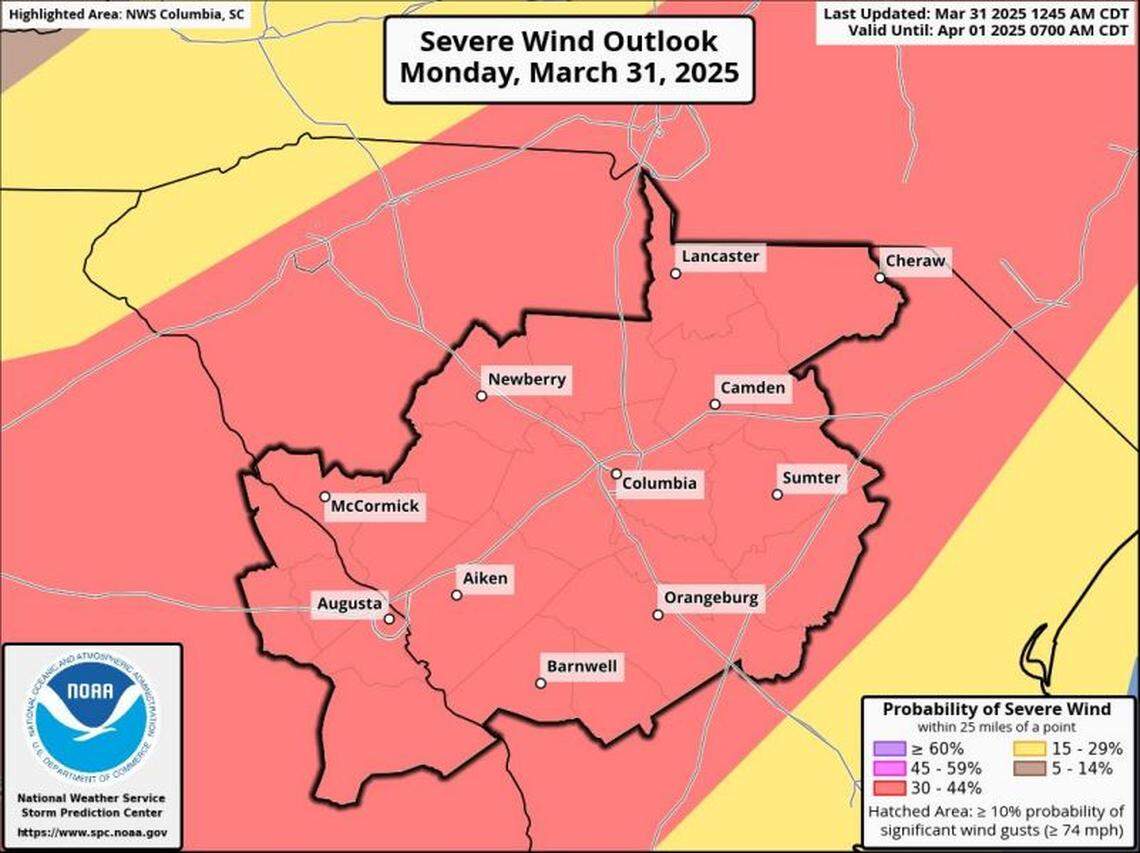 Severe weather is forecast to impact the Midlands area of South Carolina.