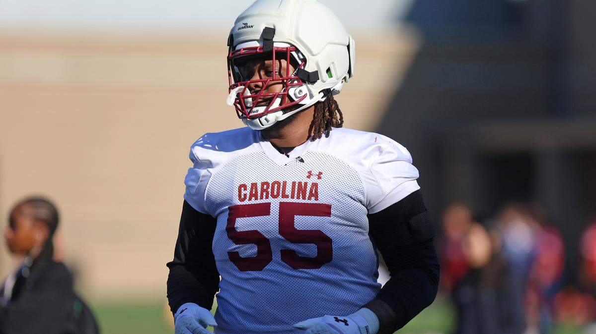 South Carolina football’s Jakai Moore during a 2025 spring practice.