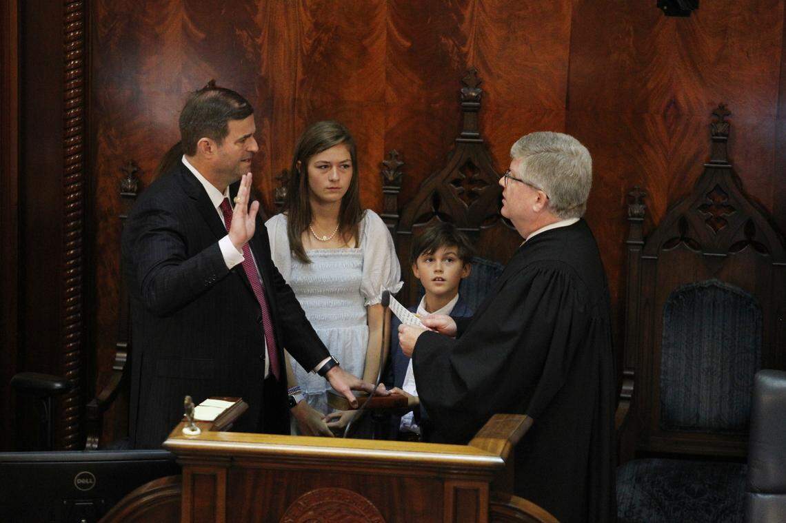 Rep. Murrell Smith is sworn in as the new House Speaker during session in Columbia, S.C. on Thursday, April 28, 2022. (Travis Bell/STATEHOUSE CAROLINA)