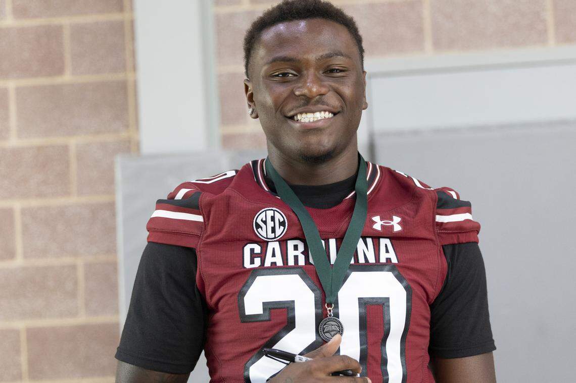 South Carolina football freshman Michael Smith (20) appears at the annual Pigskin Poets event held Friday, July 12, 2024 at Drew Wellness Center in Columbia.