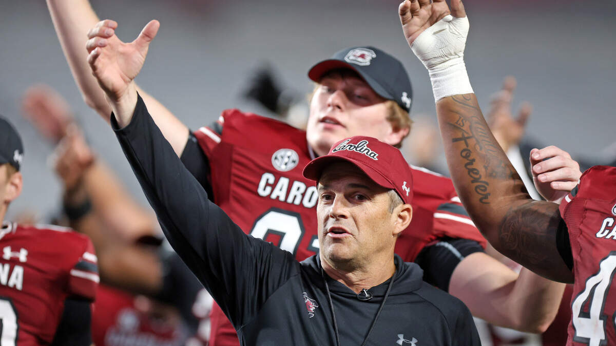 South Carolina’s Shane Beamer in the 2025 spring football game at Williams-Brice Stadium.