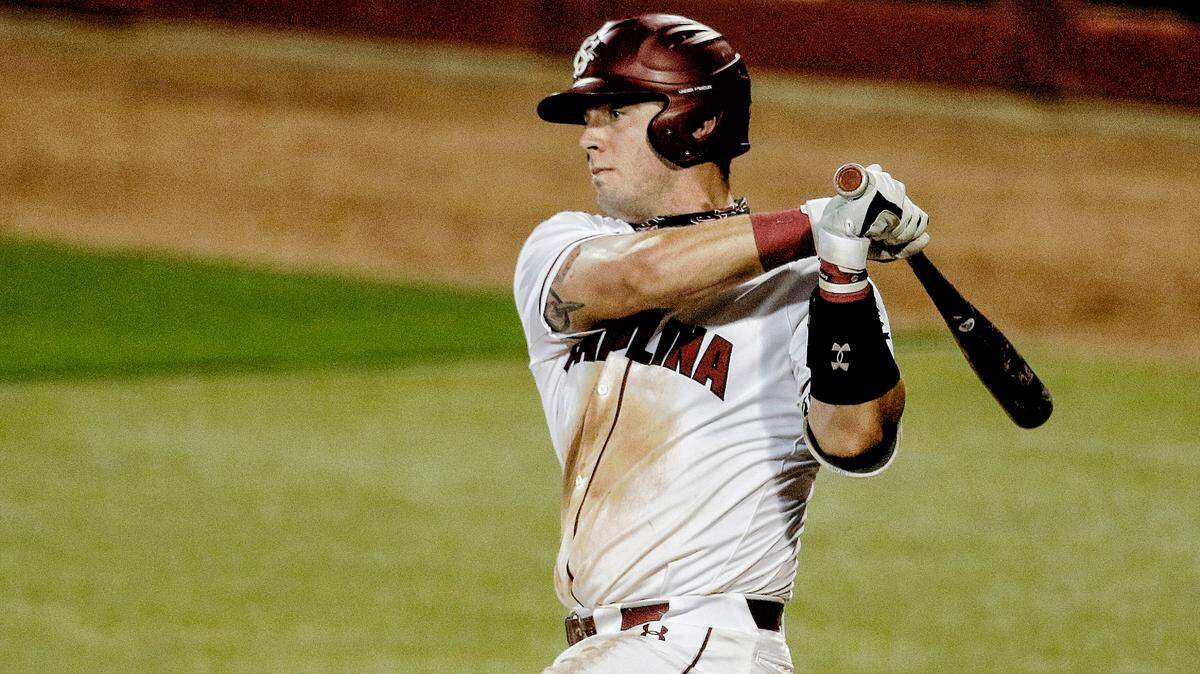 South Carolina baseball’s Wes Clarke swings at a pitch against The Citadel on Tuesday, April 27.