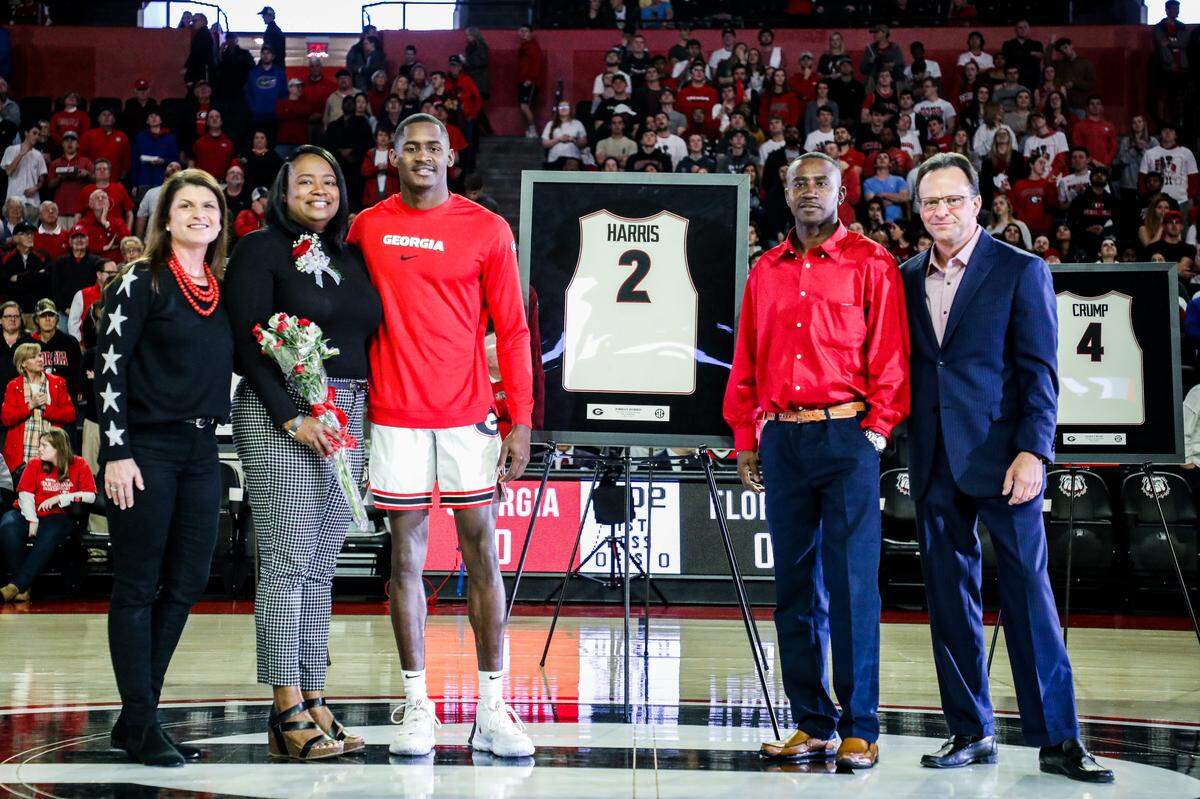 Georgia basketball player Jordan Harris (2) during Georgia’s senior night before a game against Florida at Stegeman Coliseum in Athens, Ga., on Wed., March 4, 2020. (Photo by Tony Walsh)