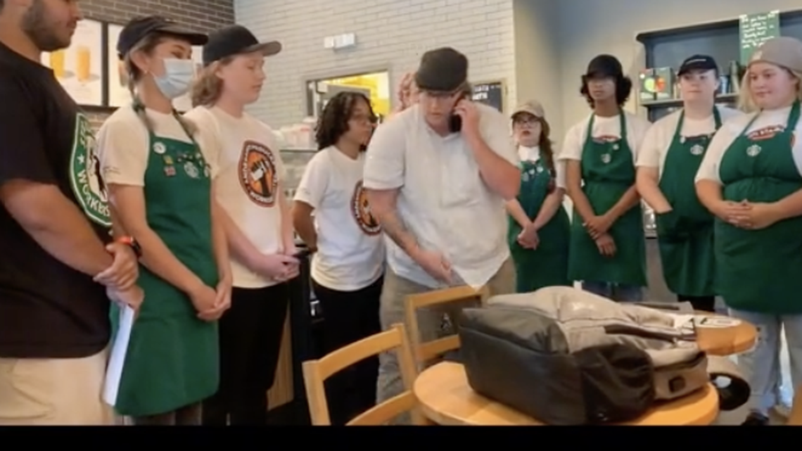 TikTok video shows a Starbucks manager walking out after employees presented union demands.