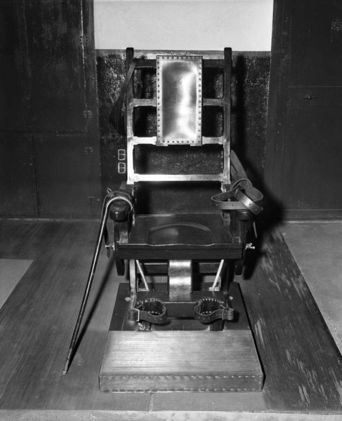 South Carolina’s electric chair, first deployed in the death house in 1912 and photographed here in 1956, has been used to kill 248 people. Since 1937, the official in charge of the electrocution rapped the pictured cane on the floor to signal the beginning of the electrocution.