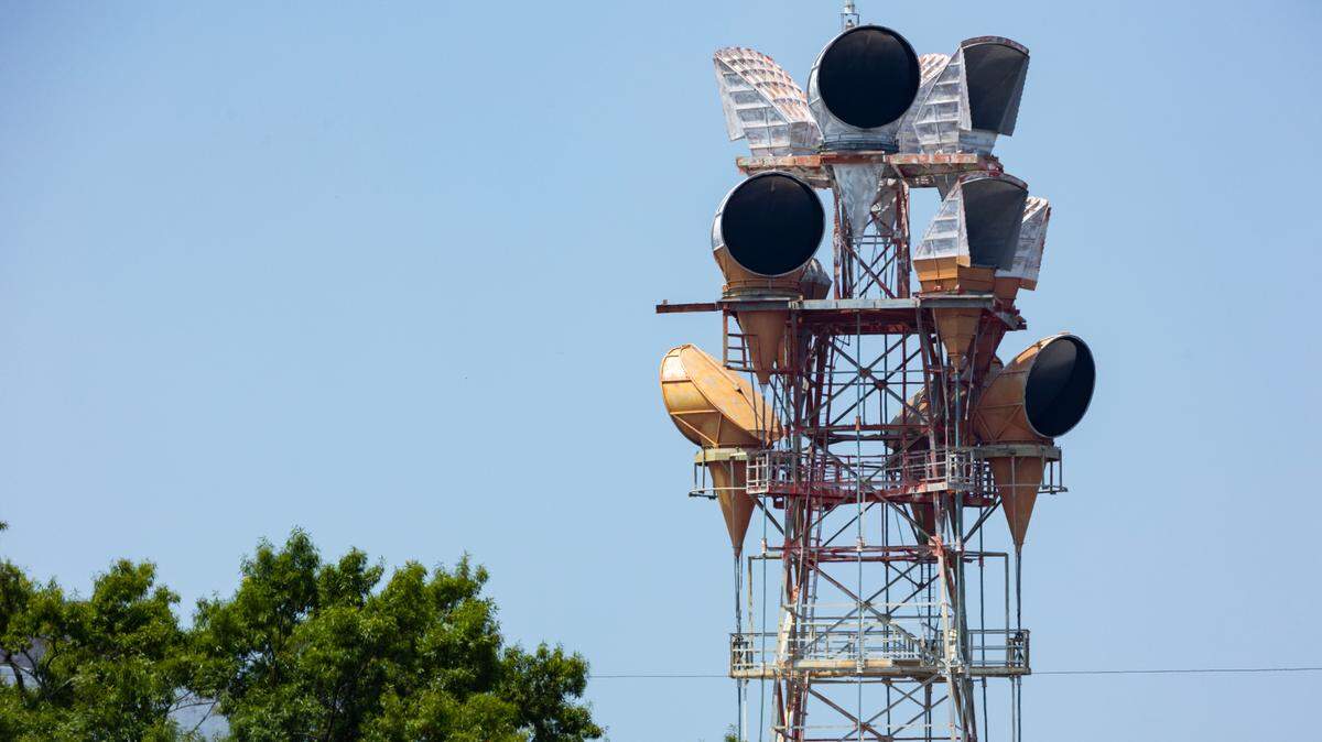 A microwave cone antennae tower on Taylor street between Henderson street and Pickens street on Tuesday, June 25, 2024. These towers were used to transmit television and telephone calls over long distances, and at greater speed than the wire systems available at the time of their invention.