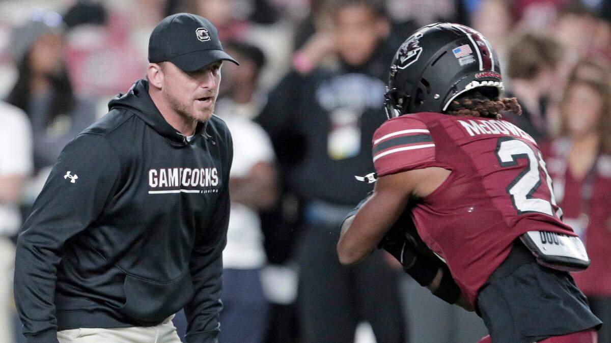 South Carolina offensive coordinator and running back Juju McDowell during warmups Saturday ahead of the Texas A&M game.
