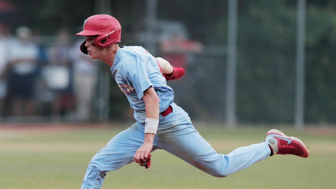 AC Flora’s Jack Reynolds runs to second during the game against James Island on Tuesday, June 1, 2021.
