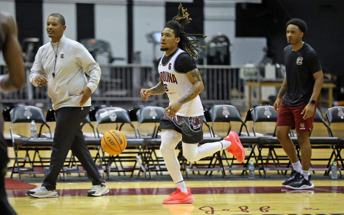 South Carolina’s Jamarii Thomas during a summer men’s basketball practice on Tuesday, July 30, 2024 inside Carolina Coliseum.