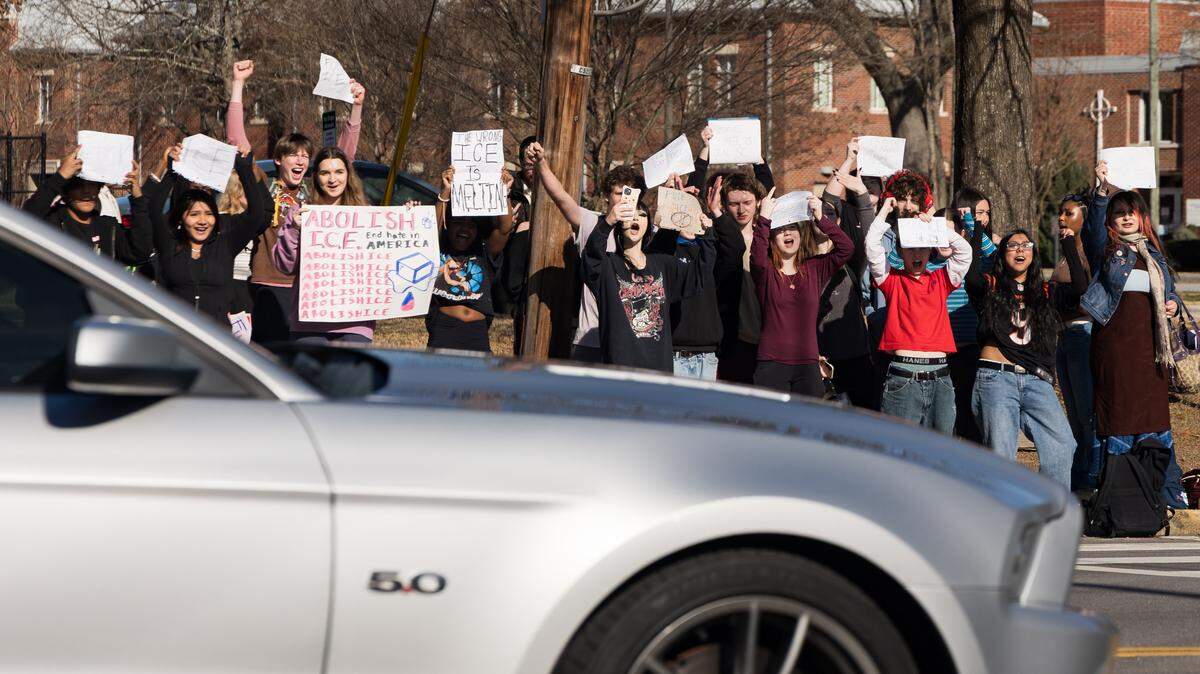 Dreher High School students protest ICE and the escalating immigration enforcement around the country on Tuesday, January 20, 2026.