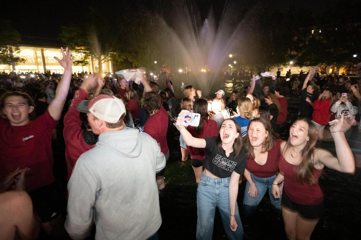 South Carolina students celebrating the women’s basketball team defeating UConn to win the NCAA national championship on Sunday, April 3, 2022.