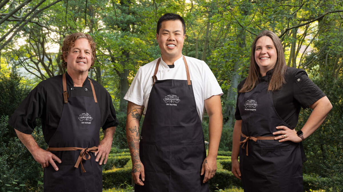Three people were chosen Jan. 13 as 2025 SC Chef Ambassadors. From left are Darren Smith, of Rivertown Bistro and Bonfire in Conway; Shuai Wang, of Jackrabbit Filly and King BBQ in North Charleston; and Jeanne Koenigsberg, of Swamp Rabbit Cafe and Grocery in Greenville.