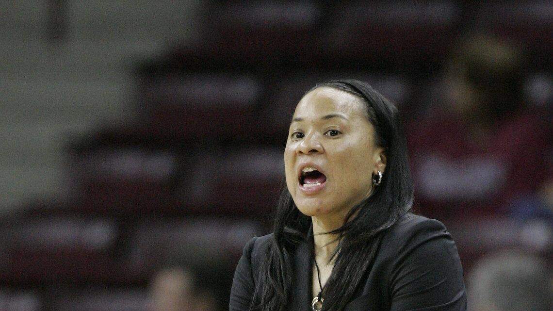 University of South Carolina coach Dawn Staley watches her team during game action against Charlotte Sunday at the Colonial Life Arena.