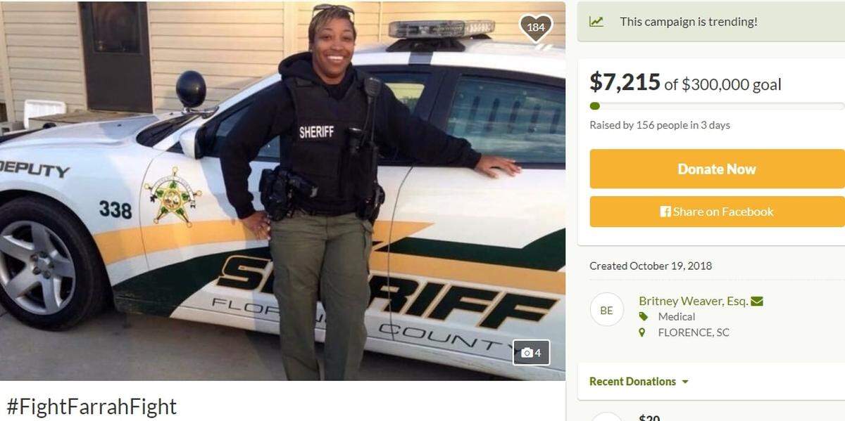 A GoFundMe was started for Florence County Sheriff’s Department Investigator Farrah Turner, who was shot during a two hour shoot-out earlier this month.