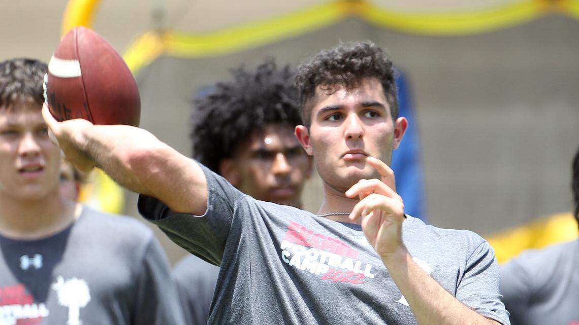 South Carolina quarterback recruit Dante Reno (Class of 2024) works out at the Shane Beamer Football Camp held Thursday, June 9, 2022.