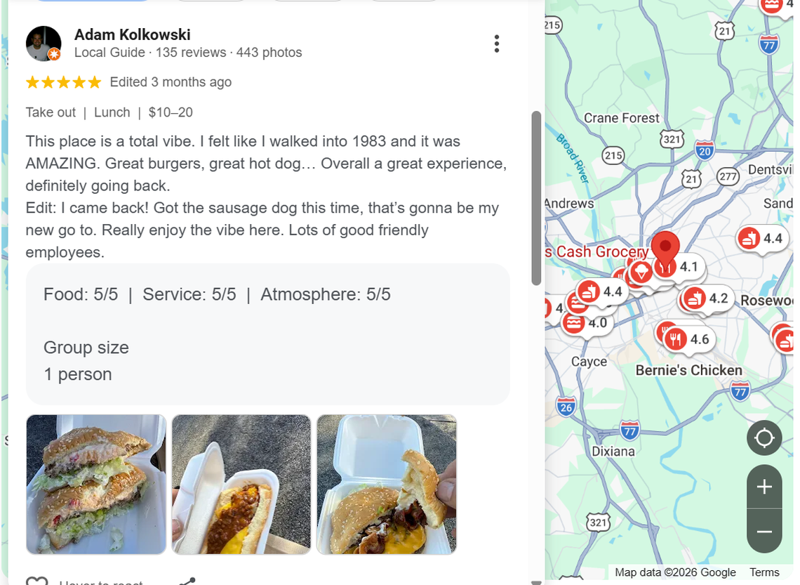 Google Maps review for Mack’s Cash Grocery on 1809 Laurel St