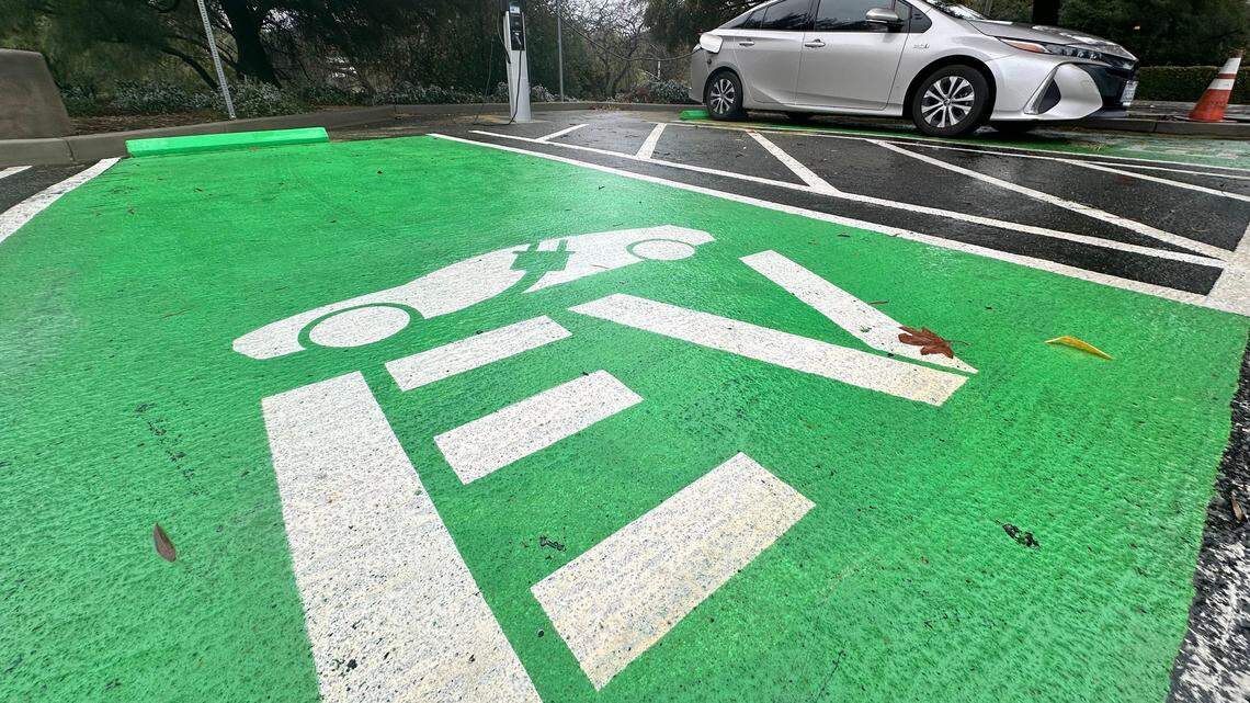 Electric vehicle charging is available at the Thousand Oaks Transportation Center on Monday, Feb. 5, 2024. The County of Ventura plans to build east and west county charging centers paired with solar and battery storage to provide first responders and the public with EV charging during grid outages and emergency events.